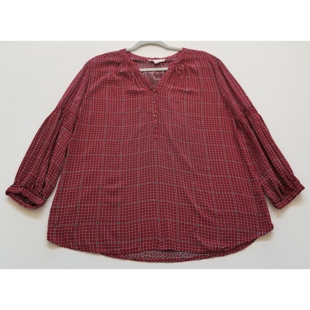 Grand & Greene Blouse Women's Large L Multicolor Geometric ¾ Sleeve V Neck Rayon